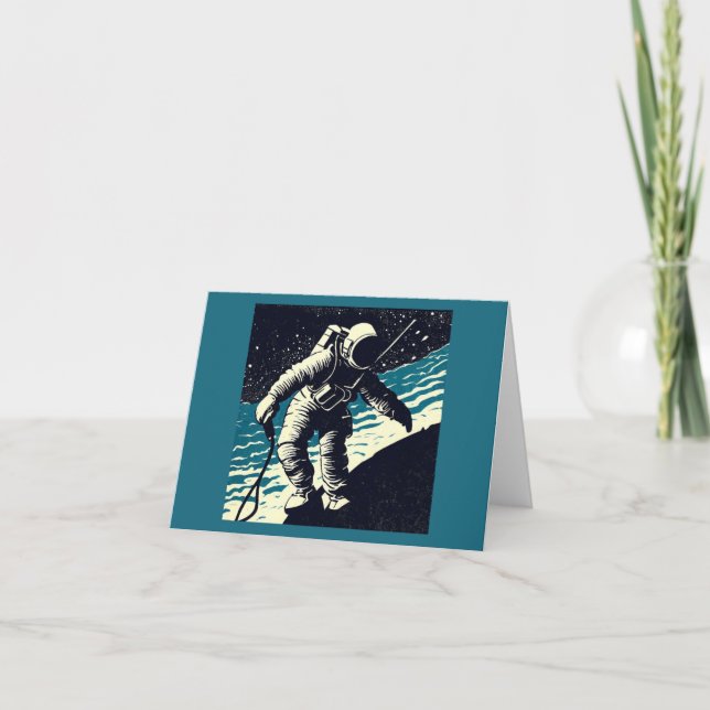 Tarjeta SF - Astronauta en Spacewalk Woodcut 2 (Anverso)
