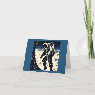 Tarjeta SF - Astronauta en Spacewalk Woodcut 3