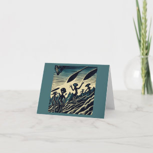 Tarjeta SF - Extranjeros En Un Extraño Planeta Woodcut 3