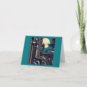 Tarjeta SF Futurista City Woodcut 2