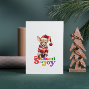 Tarjeta Sfinx Cat Season of Joy Navidades Saludando