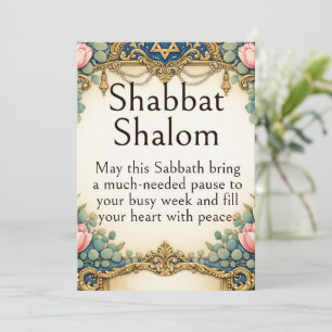 Tarjeta Shabat Shalom Retro, Arte Deco Vintage, Azul Marin