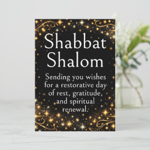 Tarjeta Shabbat Shalom, Estrellas Brillantes, Oro Negro, L