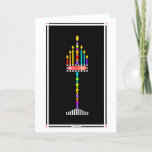 Tarjeta Shabbat Shalom Menorah judía<br><div class="desc">6 llamas de esta alegre menorah que representa los días de la creación apuntan hacia la llama central, que representa el séptimo día de la creación cuando Dios vio que todo lo que Él había hecho era muy bueno, y descansó. Es representativo de nuestro Shabbat, el séptimo día de la...</div>