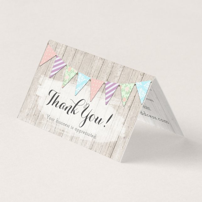 Tarjeta Shabby Chic Country Bunting Rustic Wood Gracias (Anverso)