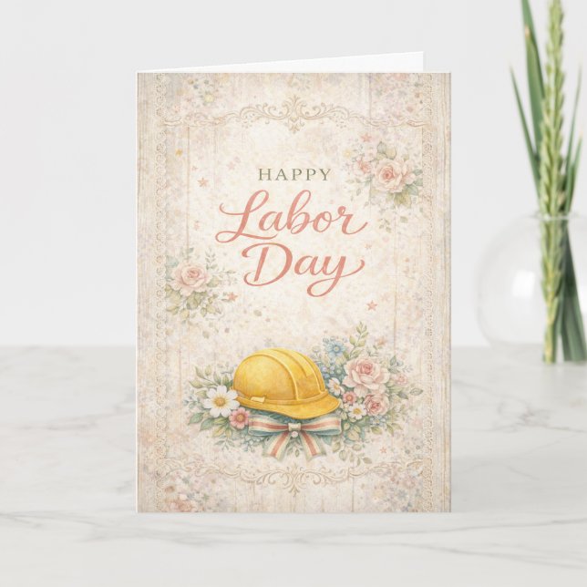 Tarjeta Shabby Chic Pink Happy Labor Day (Anverso)