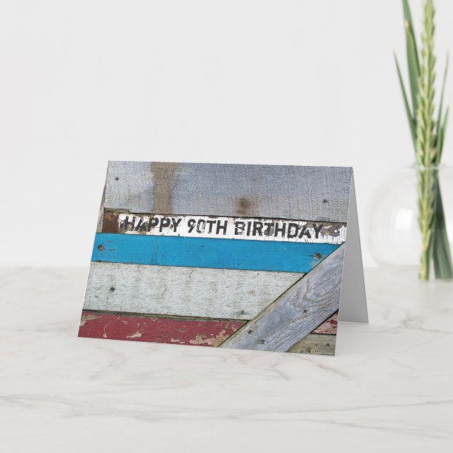 Tarjeta Shabby Chic Wood Cumpleaños 90 (Anverso)