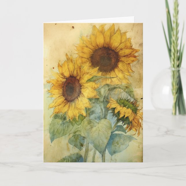 Tarjeta Shabby Sunflowers Watercolor Ilustracion Saludo (Anverso)