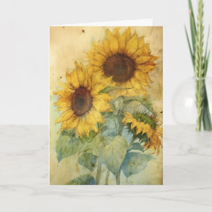 Tarjeta Shabby Sunflowers Watercolor Ilustracion Saludo