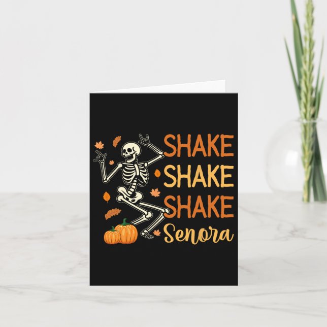 Tarjeta Shake Shake Senora Funny Skeleton Pumpkin Hallowee (Anverso)