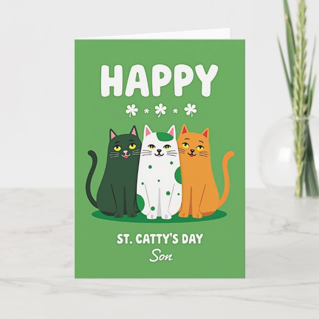 Tarjeta Shamrock Cats Happy Sons Day Card (Anverso)