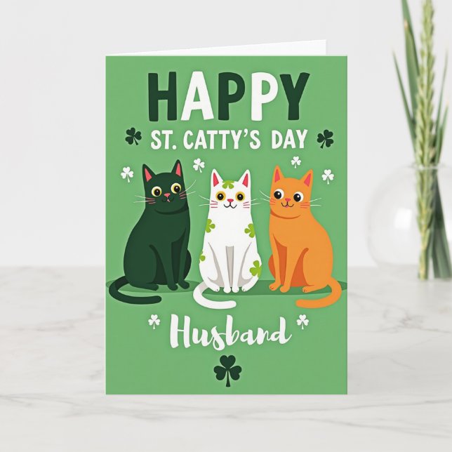 Tarjeta Shamrock Cats Husband Card (Anverso)