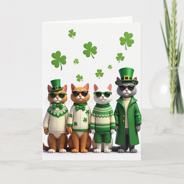 Tarjeta Shamrock Cats Pattern Holiday Card (Anverso)