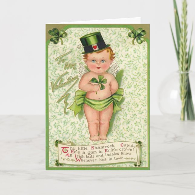 Tarjeta Shamrock Cupid Cherub St Patrick's Day Heart (Anverso)