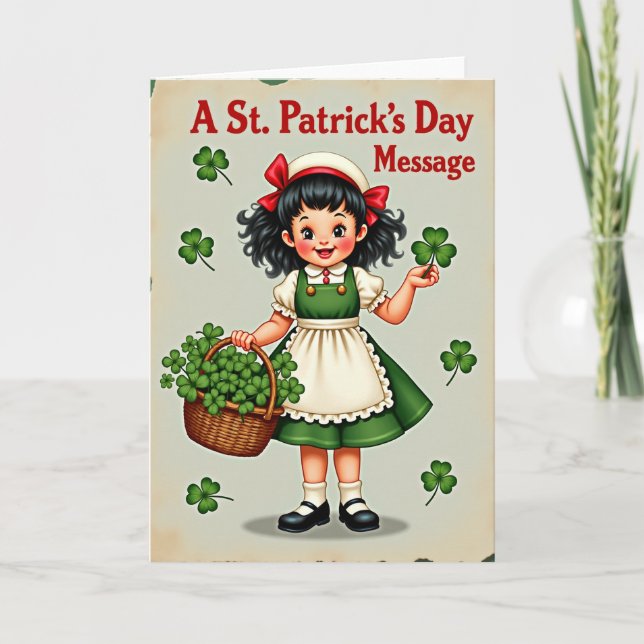Tarjeta Shamrock Girl Vintage Style Card (Anverso)