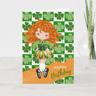 Tarjeta Shamrock Irish Dance Redhead Chica Cumpleaños