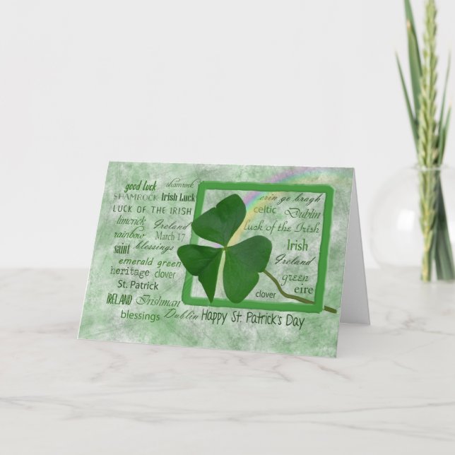 Tarjeta Shamrock irlandés con arco iris (Anverso)
