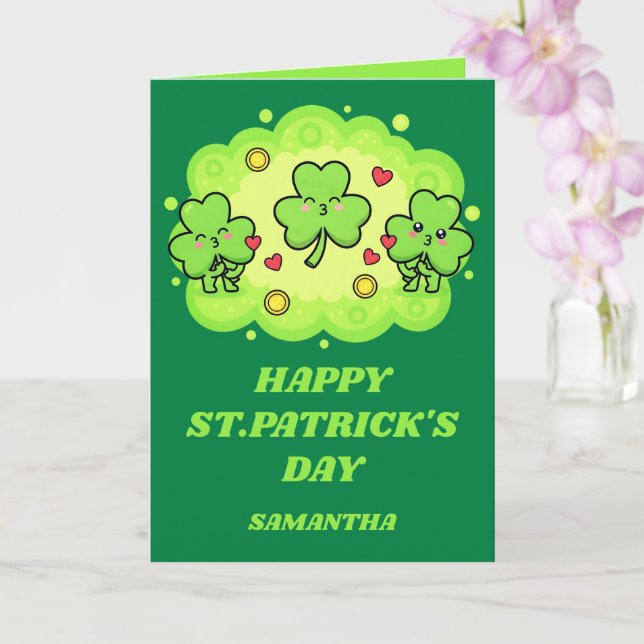 Tarjeta Shamrock Kisses St. Patrick’s Day Card (Orquídea)