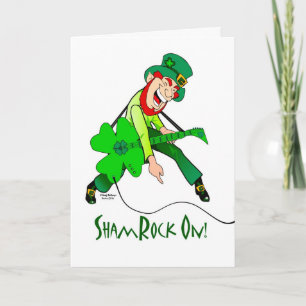 Tarjeta ¡ShamRock On! Leprechaun Jugando Guitarra Eléctric