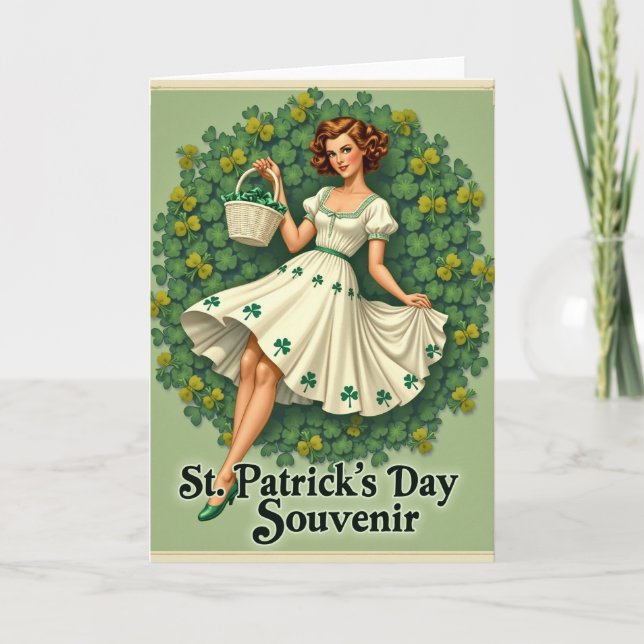 Tarjeta Shamrock Wreath Retro Card (Anverso)