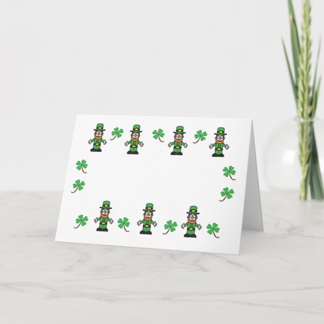 Tarjeta Shamrock y Leprechauns en blanco (Anverso)