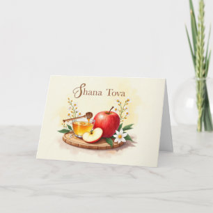 Tarjeta Shana Tova Rosh Hashanah Flores de manzana y miel