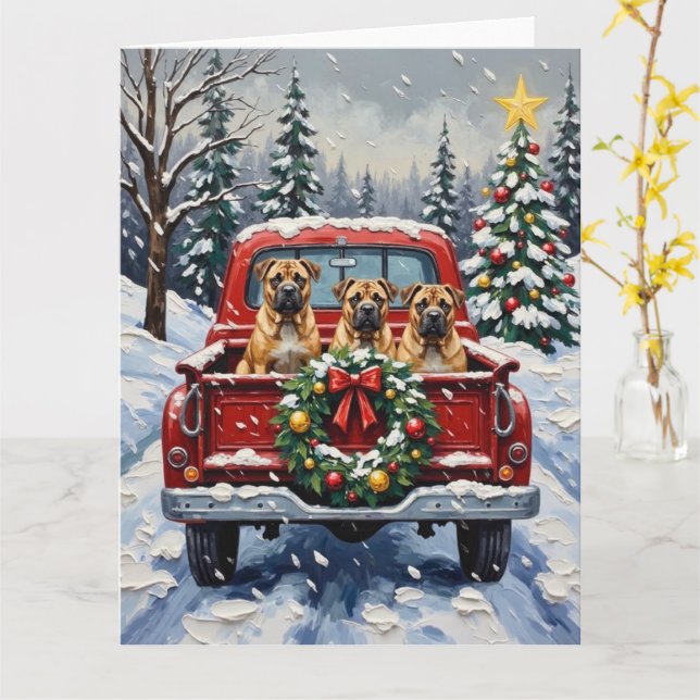 Tarjeta Shar Pei Christmas Red Truck Holiday (flor amarilla)