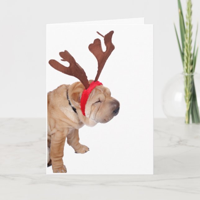 TARJETA SHAR PEI CON ANTLERS NAVIDADES (Anverso)
