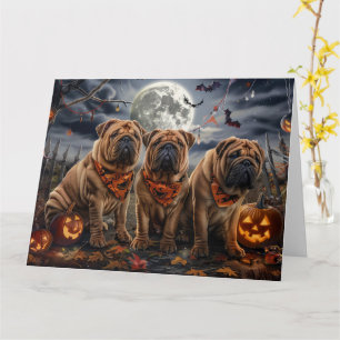 Tarjeta Shar Pei Halloween Spooky