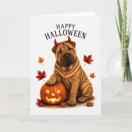 Tarjeta Shar Pei perro diablo de Halloween