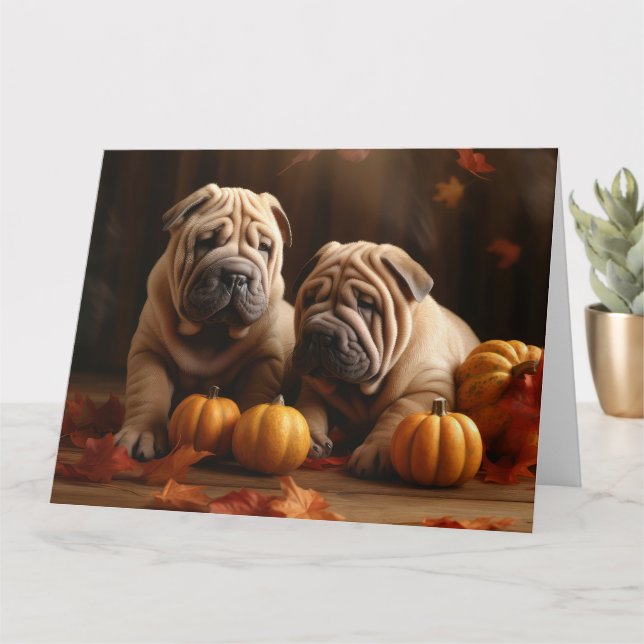 Tarjeta Shar Pei Puppy Calabaza deslumbrante de otoño (Planta pequeña)