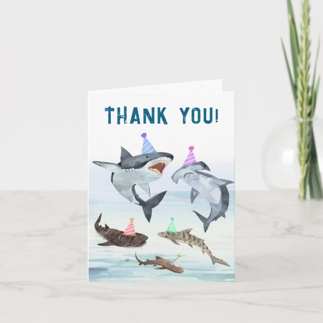 Tarjeta Shark Birthday Pool Party Personalized Thank You (Anverso)