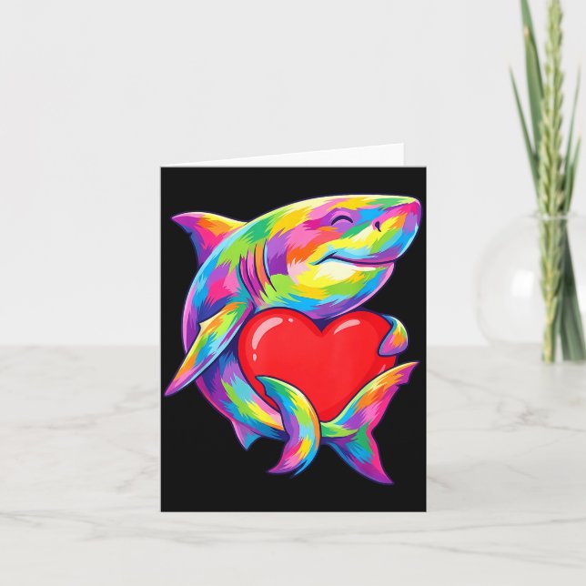 Tarjeta Shark Hugging Valentine Heart Color Critters Rainb (Anverso)