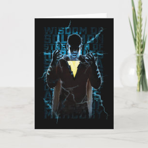 Tarjeta SHAZAM!   Shazam & Abilities Lightning Typography