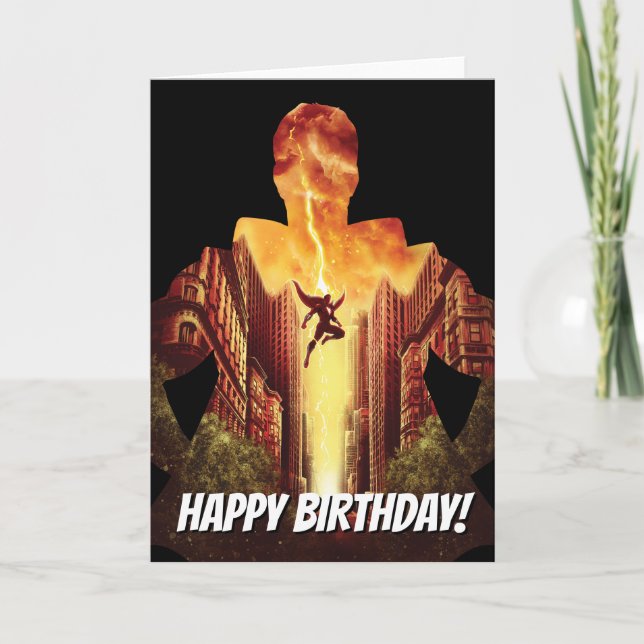 Tarjeta ¡SHAZAM! silueta de la puesta del sol del | Shazam (Anverso)