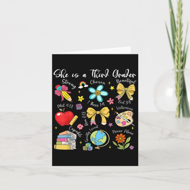 Tarjeta She Is A Third Grader Bible Verses Back To School  (Anverso)