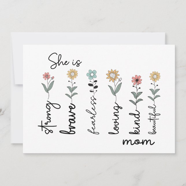 Tarjeta She is Strong, Brave, Fearless, Loving Mothers Day (Anverso)