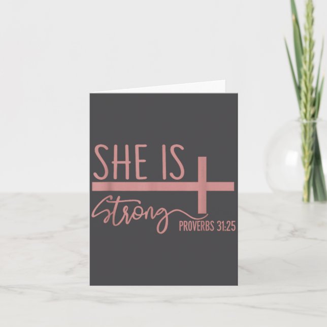 Tarjeta She Is Strong Proverbs 31_25 Shirt  (Anverso)