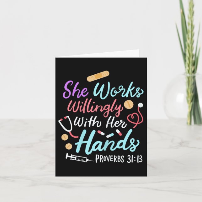 Tarjeta She Works Willingly With Her Hands Proverbs 31 13  (Anverso)