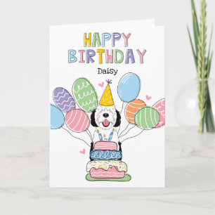 Tarjeta Sheepadoodle Blanco y Negro Perro Feliz Cumpleaños