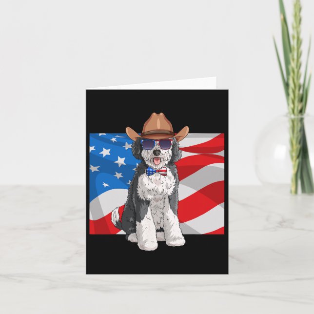 Tarjeta Sheepadoodle Patriótico Merica 4 de Julio American (Anverso)