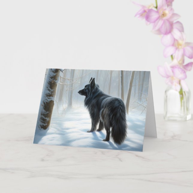 Tarjeta Sheepdog belga deja que nieva a Navidades (Orquídea)
