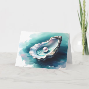 Tarjeta Shell de ostión acuarela en blanco resplandeciente