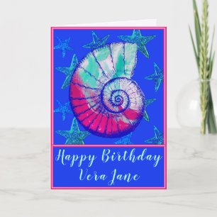 Tarjeta Shell en el mar con el océano de cumpleaños feliz