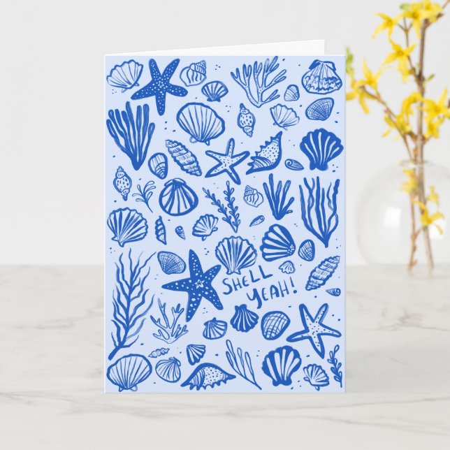 Tarjeta SHELL YEAH Seashell Beach Cumpleaños Felicidades (flor amarilla)