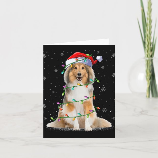Tarjeta Sheltie Dog Lover Xmas Lighting Santa Sheltie Chri (Anverso)
