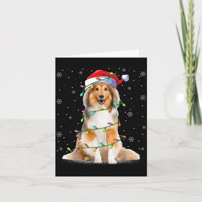 Tarjeta Sheltie Dog Lover Xmas Lighting Santa Sheltie Chri (Anverso)