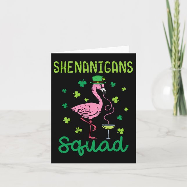 Tarjeta Shenanigans Squad Irish Flamingo St Patricks Day B (Anverso)