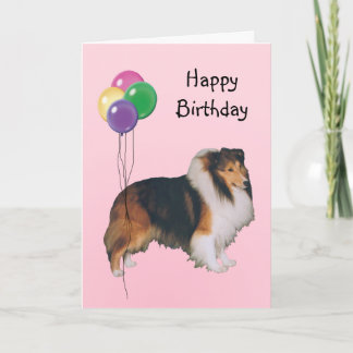 Tarjeta Shetland Sheepdog, globos de cumpleaños