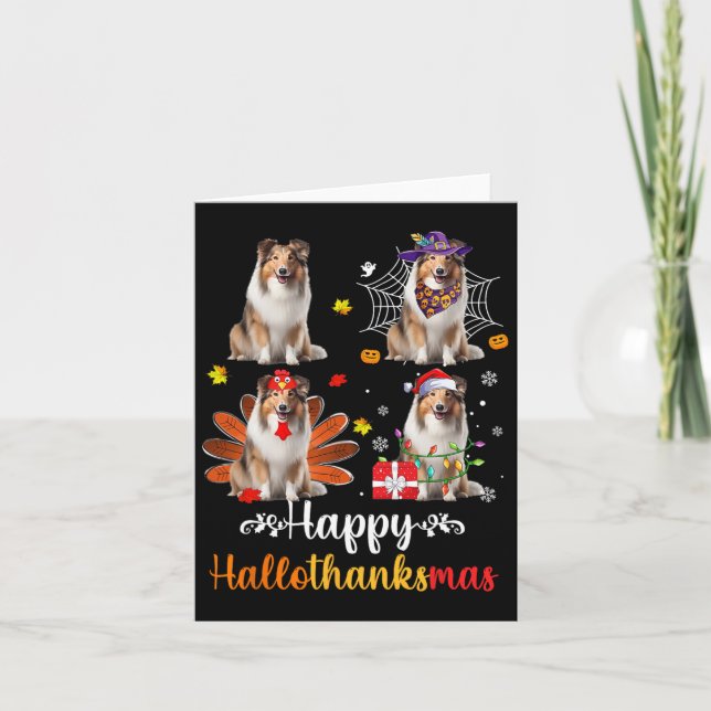 Tarjeta Shetland Sheepdog Halloween Navidades Happy Hallot (Anverso)